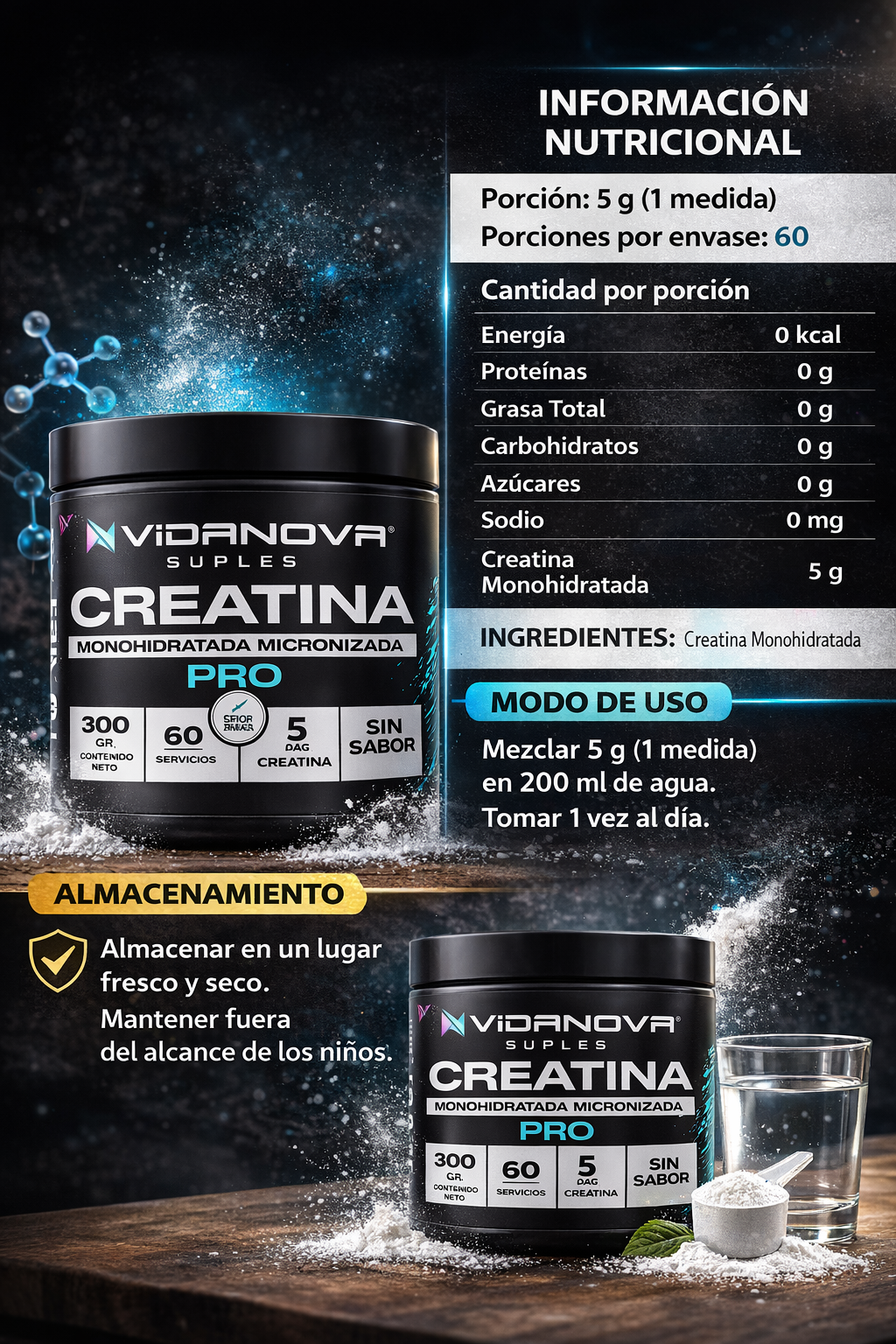 Creatina Monohidratada 300g de 200MESH - Energía para tu día